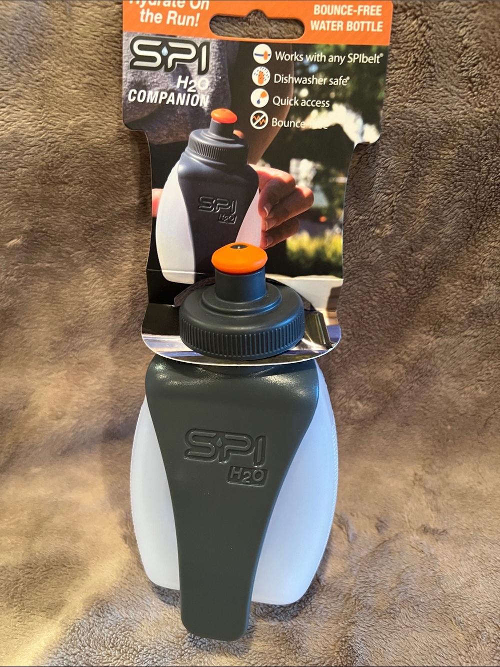 Companion Bounce-Free Water Bottle - White and Dark Gray with Orange Push-Top